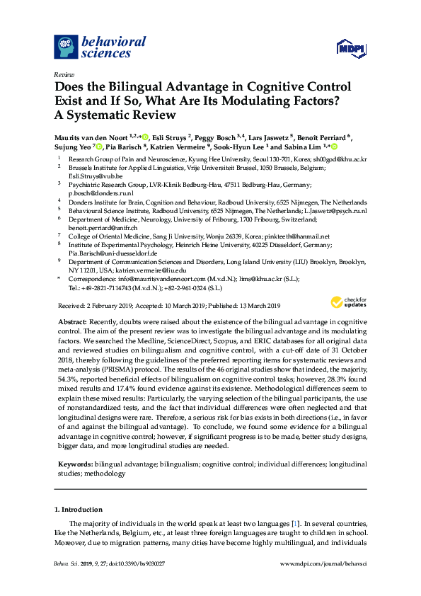 (PDF) Does the Bilingual Advantage in Cognitive Control Exist and if so ...