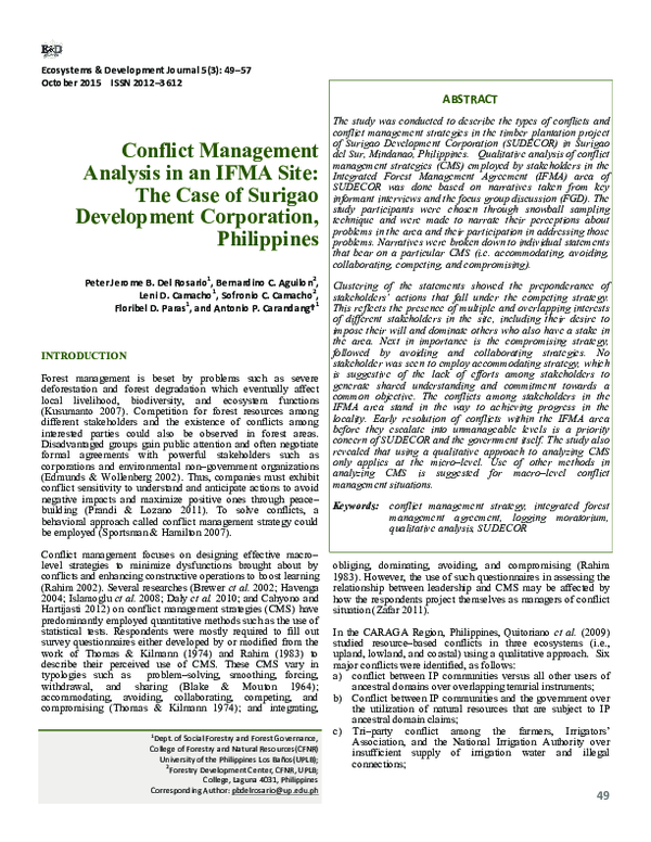 (PDF) Conflict Management Analysis in an IFMA SIte: The Case of Surigao ...