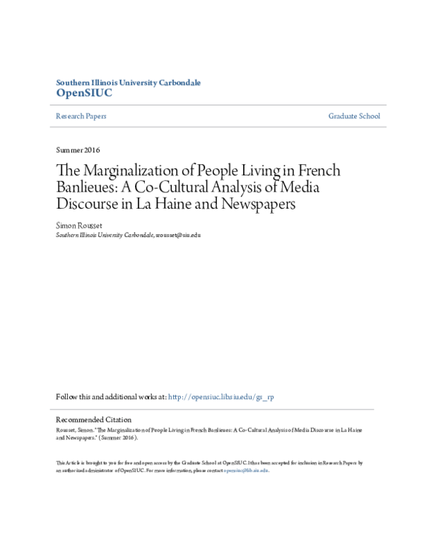(PDF) The Marginalization of People Living in French Banlieues: A Co ...
