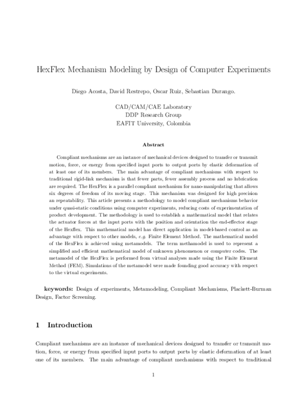 (PDF) HexFlex Mechanism Modeling by Design of Computer Experiments