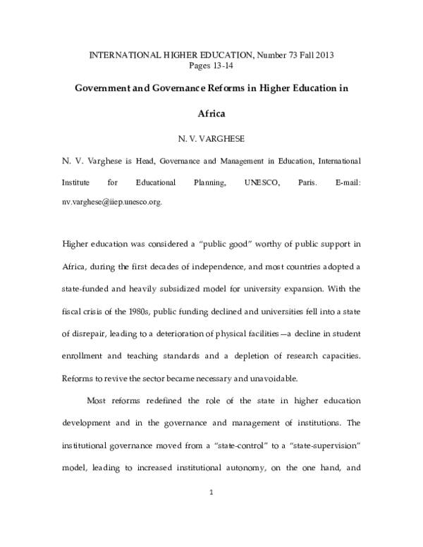 (PDF) Government and Governance Reforms in Africa