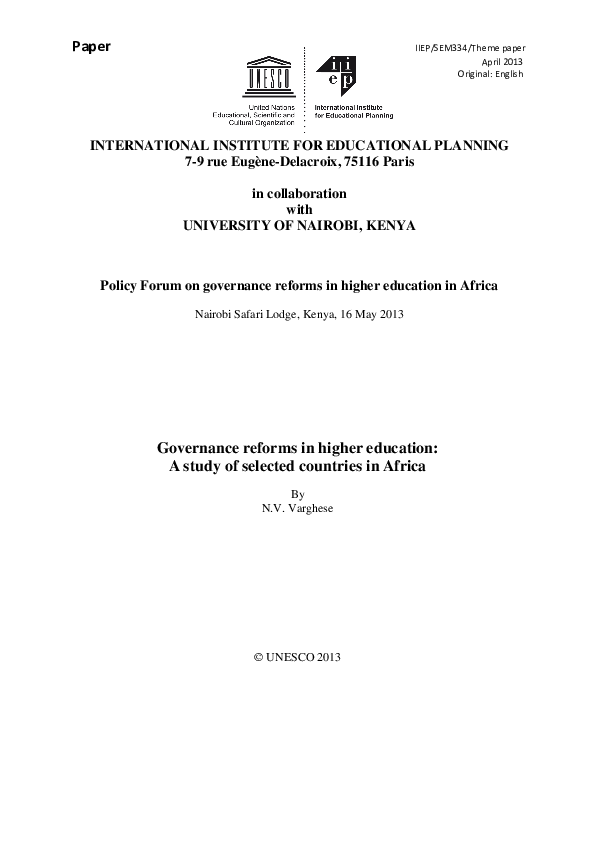 (PDF) Governance reforms in higher education: a study of institutional ...