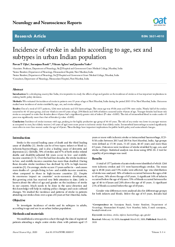 (PDF) Incidence of stroke in adults according to age, sex and subtypes ...