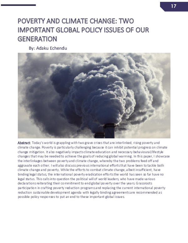 (PDF) POVERTY AND CLIMATE CHANGE: TWO IMPORTANT GLOBAL POLICY ISSUES OF ...