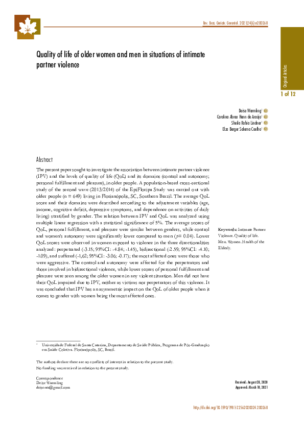 (PDF) Quality of life of older women and men in situations of intimate ...