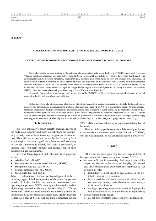 (PDF) Electrolytes For Intermediate Temperature Solid Oxide Fuel Cells
