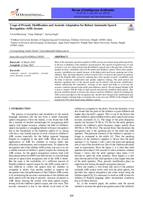 (PDF) Usage of Prosody Modification and Acoustic Adaptation for Robust ...