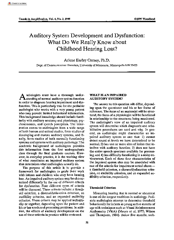 (PDF) Auditory System Development and Dysfunction: What Do We Really ...