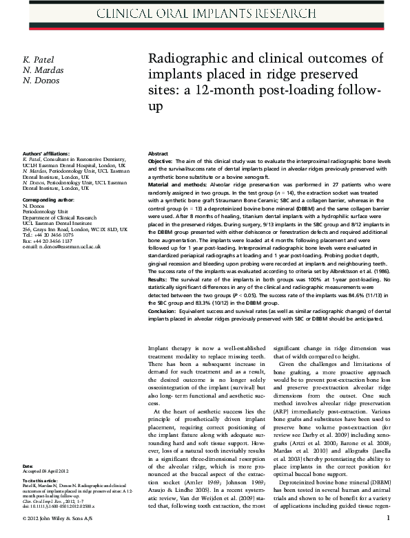 (PDF) Radiographic and clinical outcomes of implants placed in ridge ...