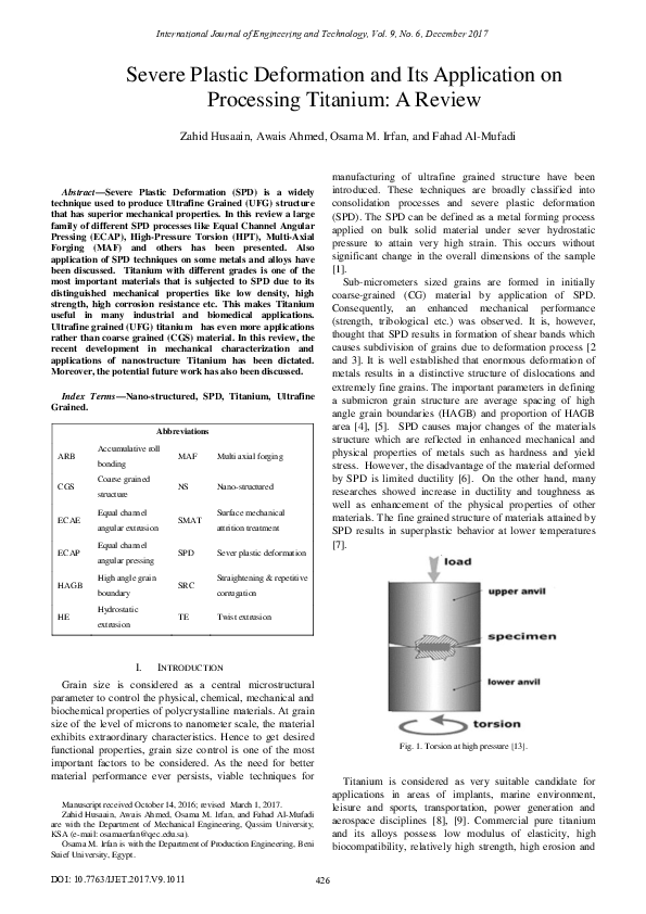 (PDF) Severe Plastic Deformation and Its Application on Processing ...