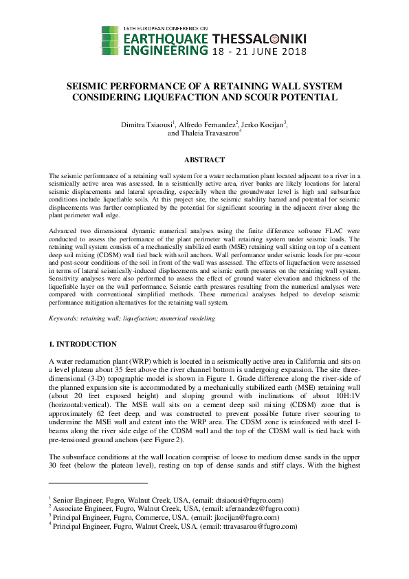 (PDF) Seismic Performance of a Retaining Wall System Considering ...