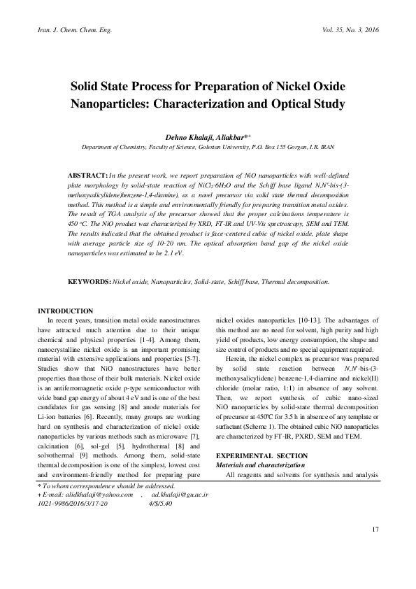 (PDF) Solid State Process for Preparation of Nickel Oxide Nanoparticles ...