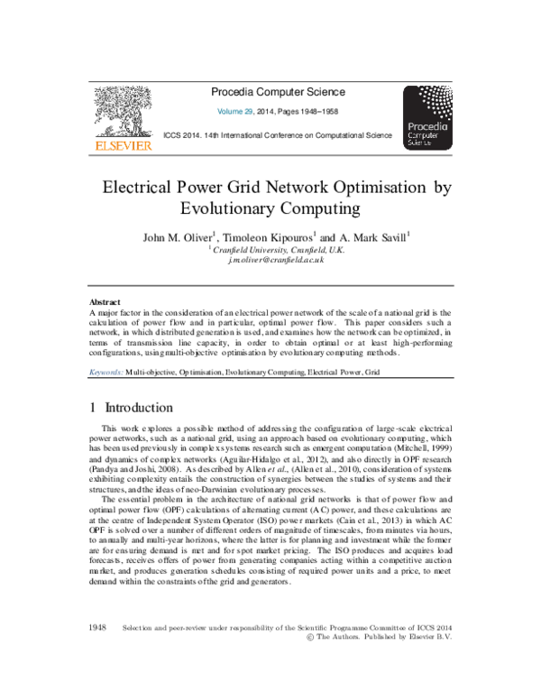 (PDF) Electrical Power Grid Network Optimisation by Evolutionary Computing