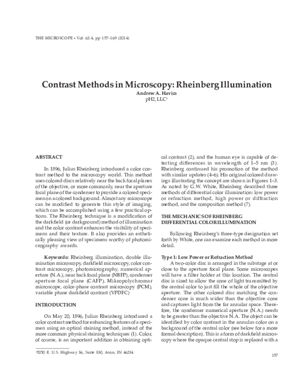 (PDF) Contrast Methods in Microscopy: Rheinberg Illumination