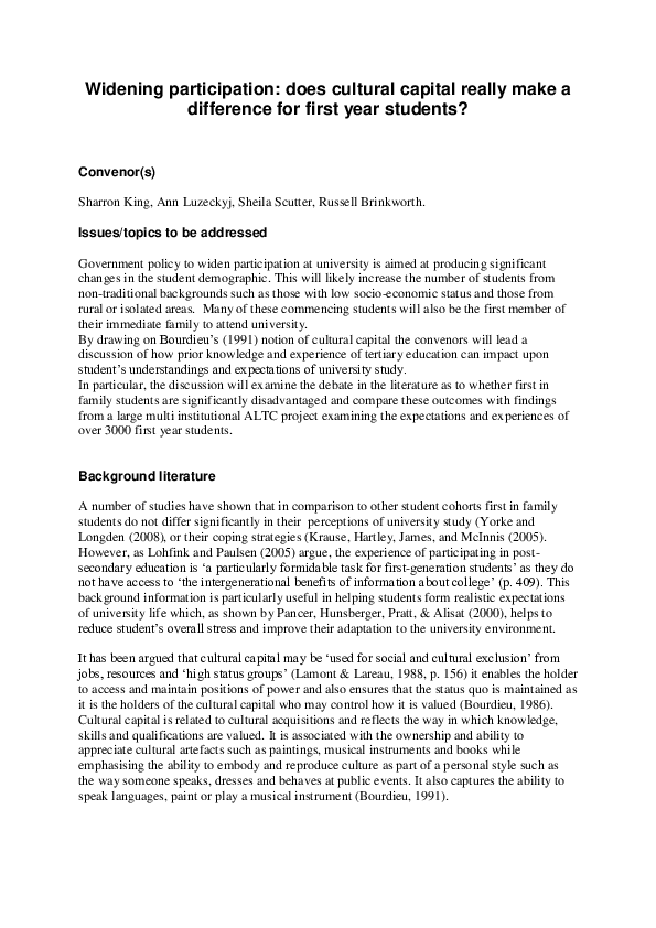 (PDF) Widening participation: does cultural capital really make a ...