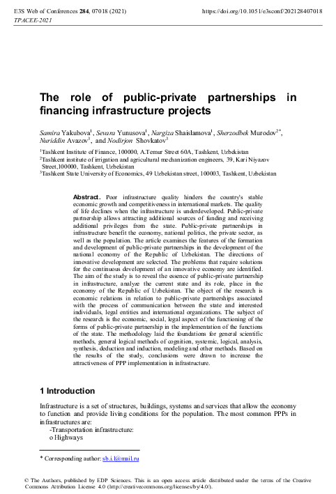 (PDF) The role of public-private partnerships in financing ...