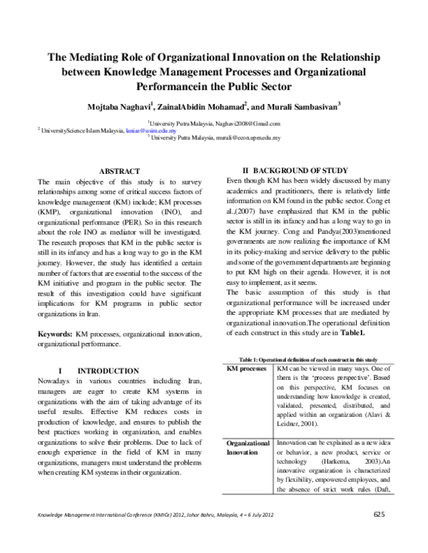 (PDF) The Mediating Role of Organizational Innovation on the ...