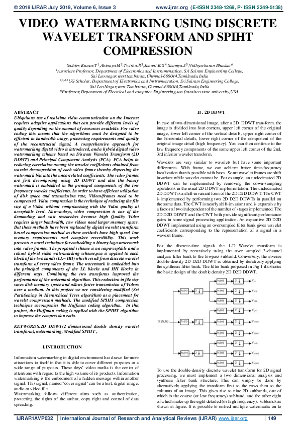 (PDF) Video Watermarking Using Discrete Wavelet Transform and Spiht ...