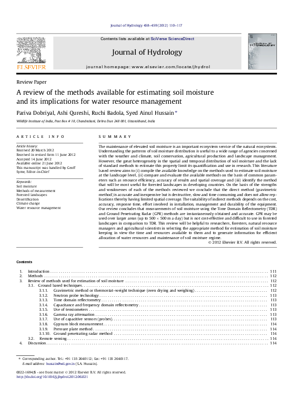 (PDF) A review of the methods available for estimating soil moisture ...