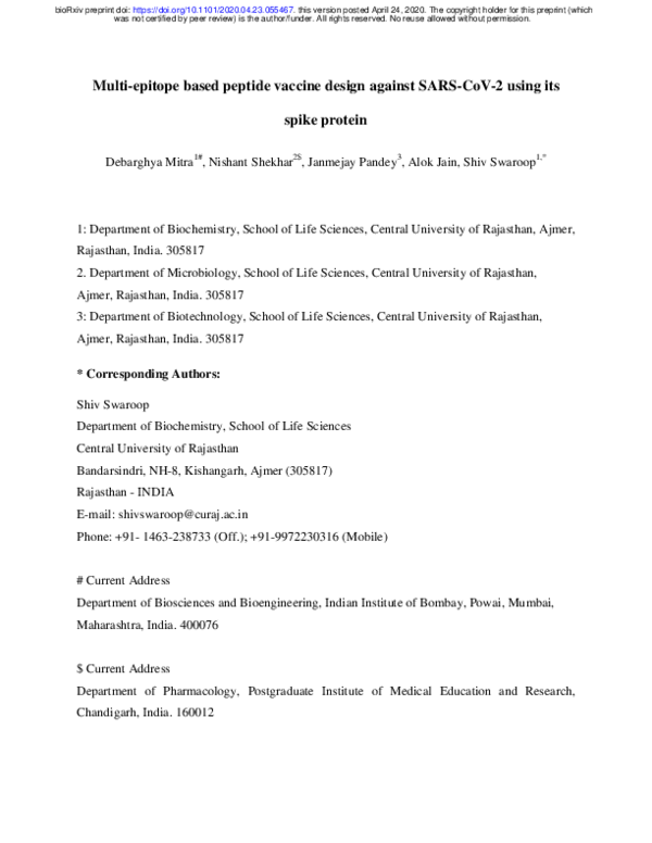 (PDF) In silico design of Multi-epitope-based peptide vaccine against ...