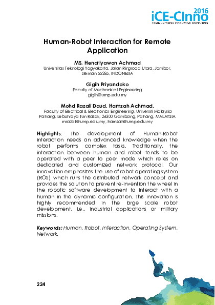 (PDF) Human-Robot Interaction for Remote Application