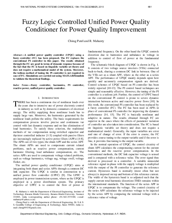 (PDF) Fuzzy Logic Controlled Unified Power Quality Conditioner for ...