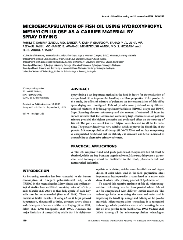(PDF) Microencapsulation of Fish Oil Using Hydroxypropyl ...