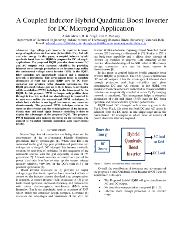 (PDF) A Coupled Inductor Hybrid Quadratic Boost Inverter for DC ...