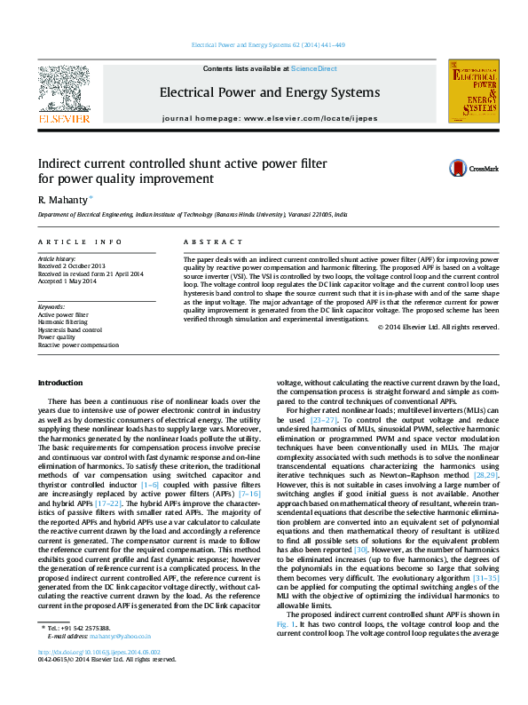 (PDF) Indirect current controlled shunt active power filter for power ...
