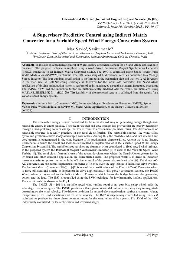 (PDF) A Supervisory Predictive Control using Indirect Matrix Converter ...