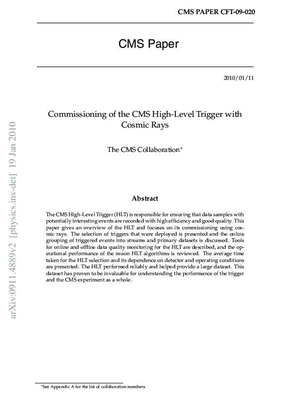 (PDF) Commissioning of the CMS High-Level Trigger with cosmic rays