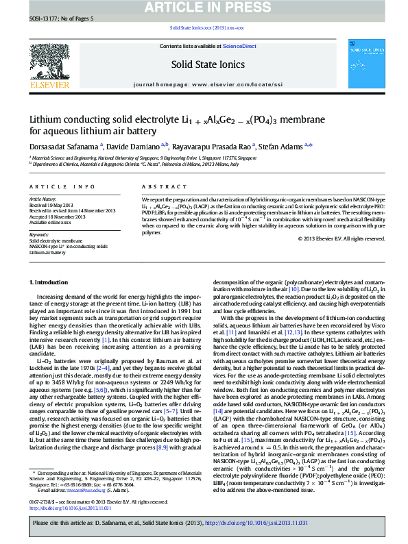 (PDF) Lithium conducting solid electrolyte Li1+xAlxGe2−x(PO4)3 membrane ...