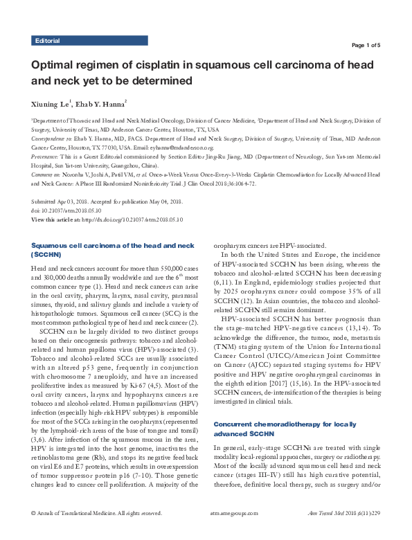 (PDF) Optimal regimen of cisplatin in squamous cell carcinoma of head ...