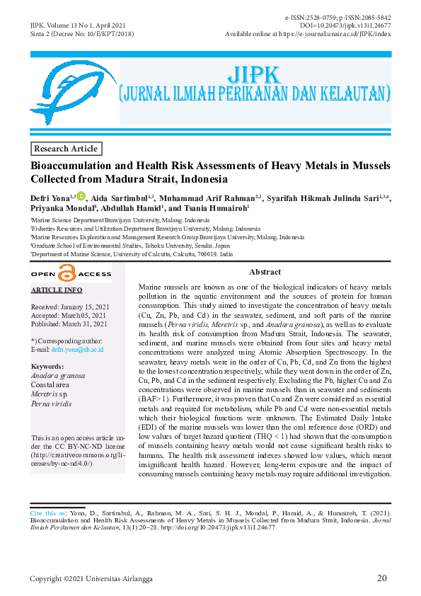 (PDF) Bioaccumulation and Health Risk Assessments of Heavy Metals in ...