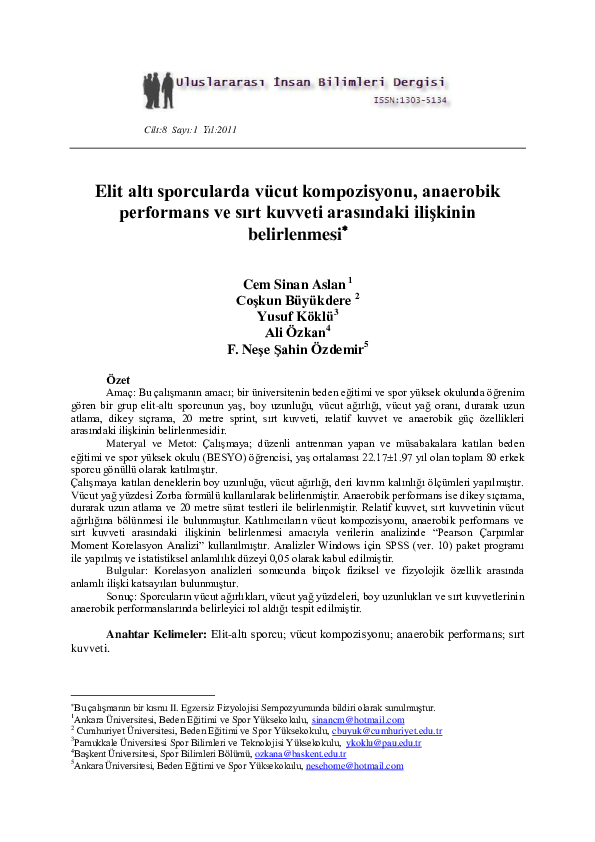 The relationships among body composition, anaerobic performance and back strength characteristics of sub-elite athletes