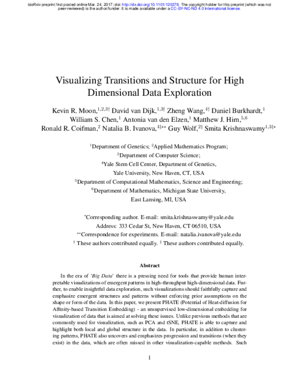 (PDF) Visualizing Transitions and Structure for High Dimensional Data ...