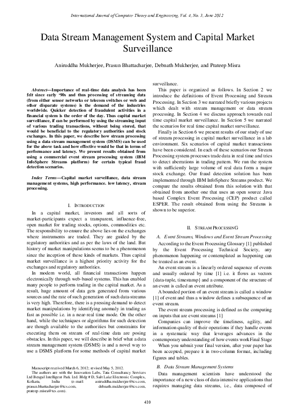 (PDF) Data Stream Management System and Capital Market Surveillance