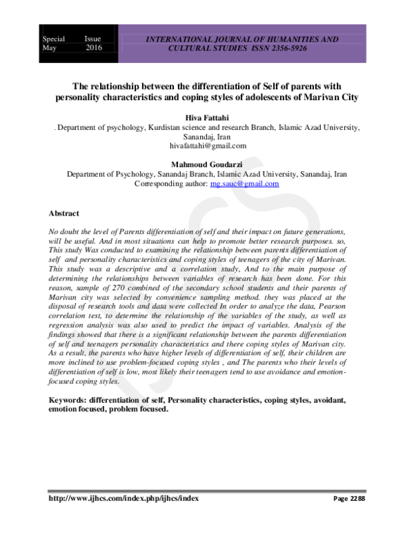 (PDF) The relationship between the differentiation of Self of parents ...