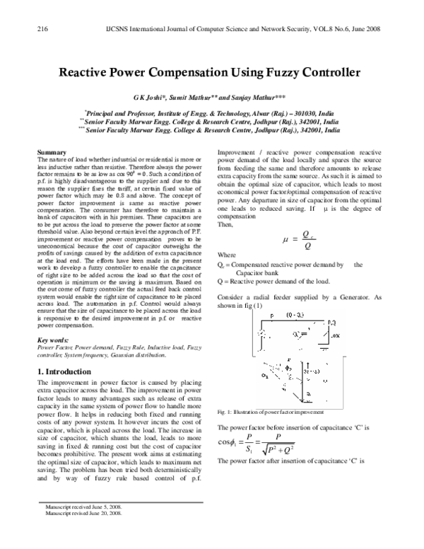 (PDF) Reactive Power Compensation Using Fuzzy Controller