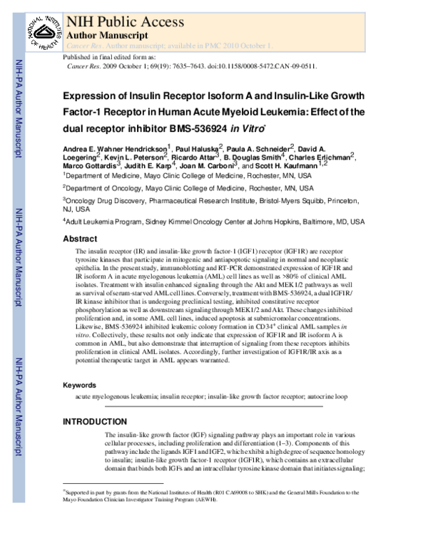 (PDF) Expression of Insulin Receptor Isoform A and Insulin-Like Growth ...