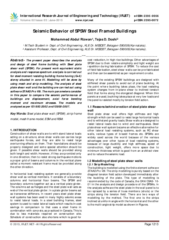 (PDF) Seismic Behavior of SPSW Steel Framed Buildings