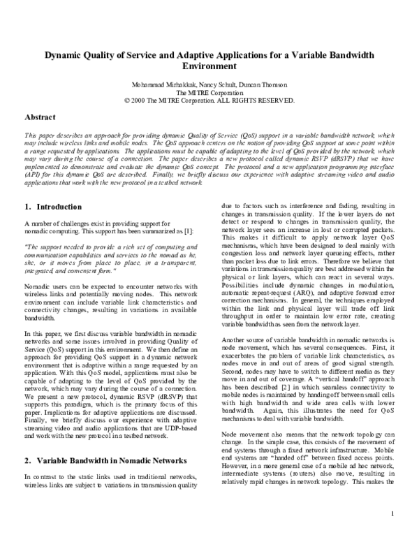 (PDF) Dynamic Quality of Service and Adaptive Applications for a ...