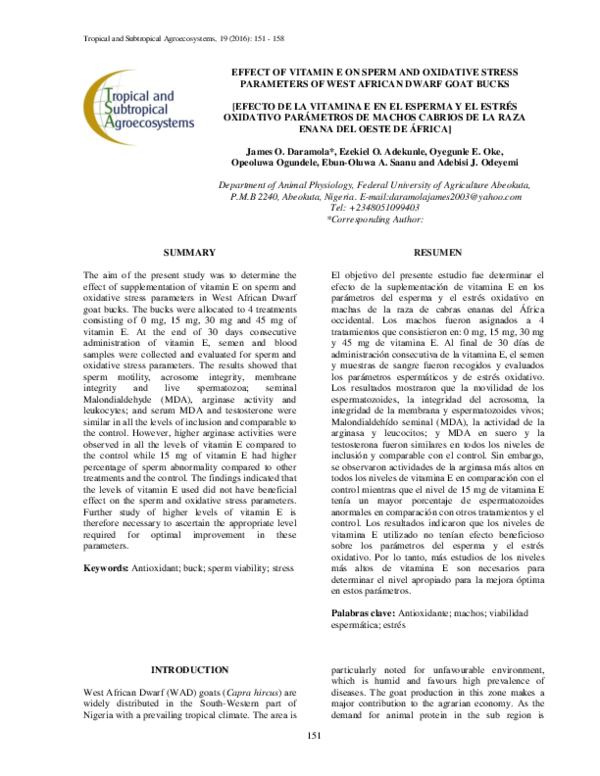 (PDF) Effect of Vitamin e on Sperm and Oxidative Stress Parameters of ...