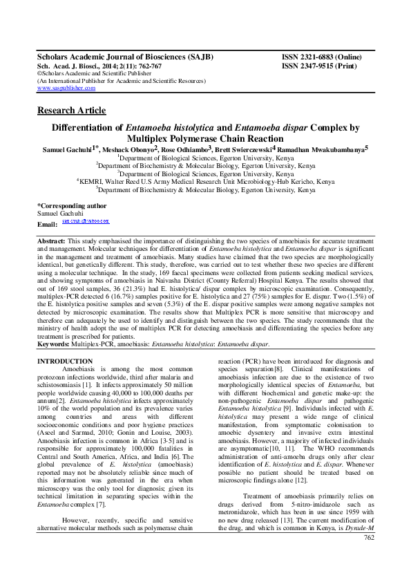 (PDF) Differentiation of Entamoeba histolytica and Entamoeba dispar ...