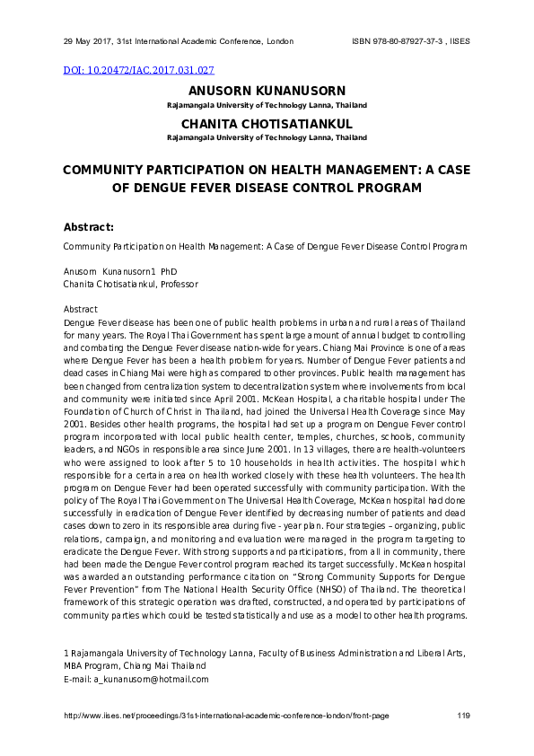 (PDF) Community Participation on Health Management: A Case of Dengue ...