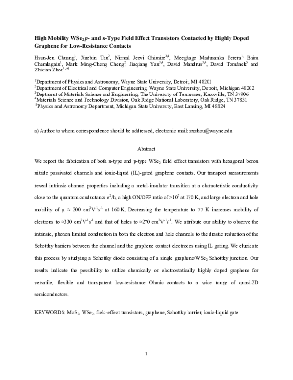 (PDF) High Mobility WSe 2 p - and n - Type Field-Effect Transistors ...