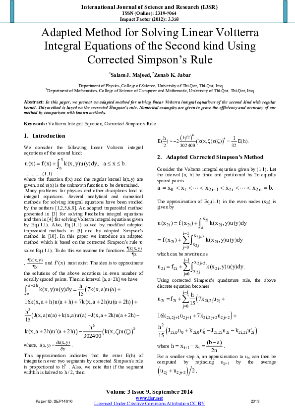 (PDF) Adapted Method for Solving Linear Voltterra Integral Equations of ...