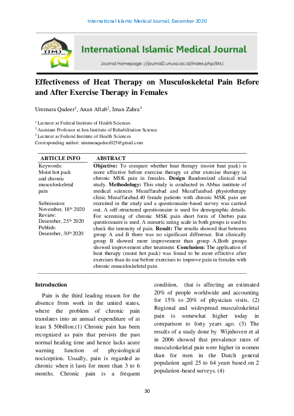 (PDF) Effectiveness of Heat Therapy on Musculoskeletal Pain Before and ...