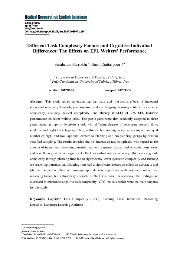 (PDF) Different Task Complexity Factors and Cognitive Individual ...
