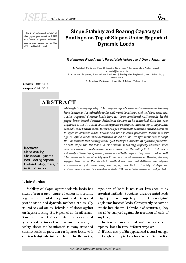 (PDF) Slope Stability and Bearing Capacity of Footings on Top of Slopes ...